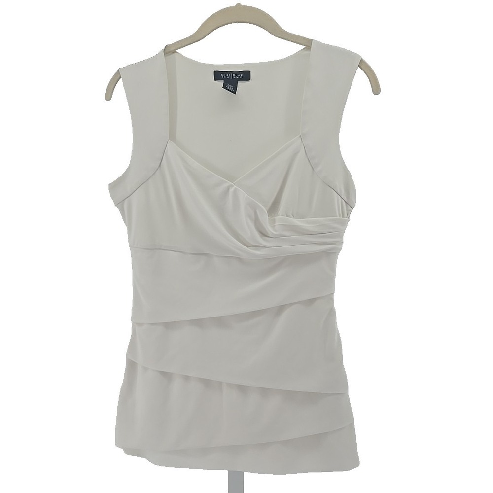 WHBM Women's Small Ivory Sleeveless V-neck Layered Stretch Knit Top